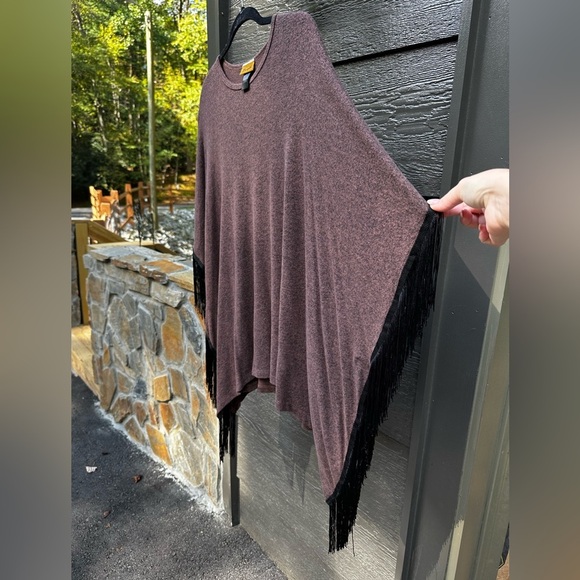 Wrangler Womens Poncho Top Fringe Heathered Knit Pullover L - Picture 2 of 6